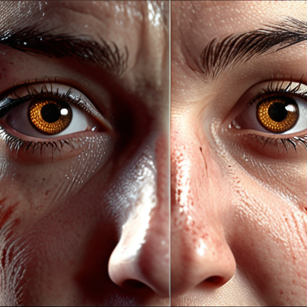 **Emotional AI Voice:** Close-up of a digital face subtly changing expressions (joy, sadness, anger) overlaid with sound waves. Focus on the intricate details capturing the nuances of synthesized human-like emotion.
