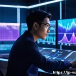 음성 합성 애플리케이션 개발 가이드 - A futuristic AI voice synthesis laboratory scene featuring a sleek workstation with multiple transpa...